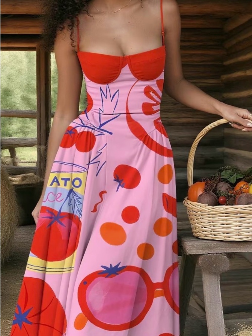 Colorful Pink & Red Printed 3X Sundress side pockets. - Picture 10 of 10